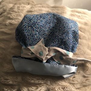 Blue mosaic satin lined scrub cap/sleep bonnet
